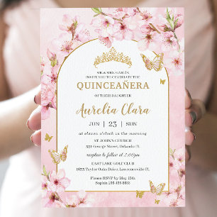 Invitación Cerezo rosa floreado Quinceañera dulce 16
