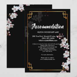 Invitación cerezos blancos en flor y dorados aposento para en