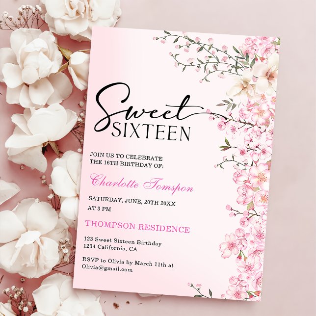 Invitación Cerezos en flor dulce Floral Dieciséis cumpleaños (Subido por el creador)