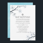 Invitación Cerezos en floral Bat Mitzvah<br><div class="desc">Invitaciones de mitzvah de murciélago de acuarela floral con flor de cerezo blanco diseñadas para ser rápida y fácilmente adaptadas a las especificaciones de su evento.</div>