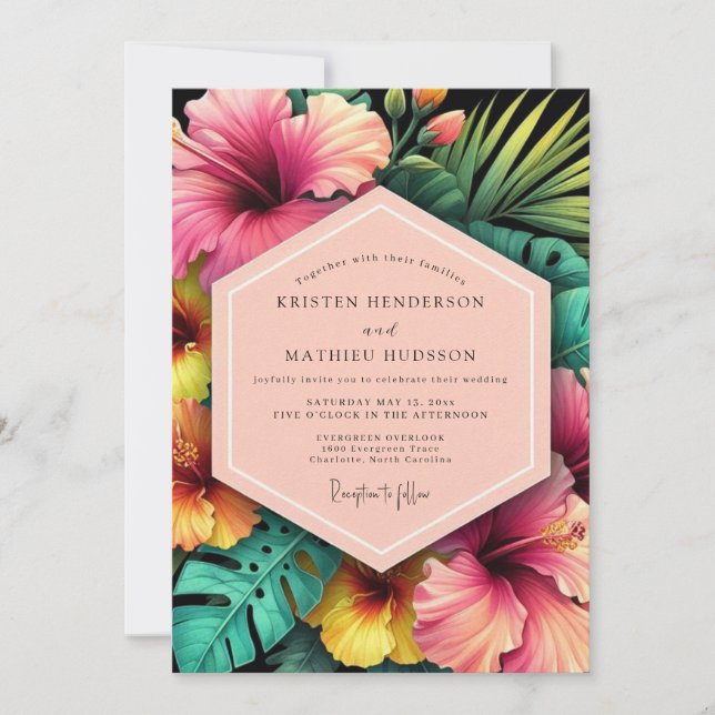 Invitación Cerise Nocturne Tropic Wedding (Anverso)
