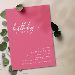 Invitación Cerise Pink   Cumpleaños de la tipografía moderna