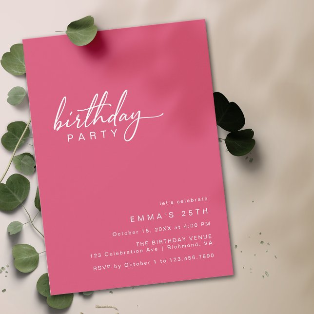 Invitación Cerise Pink | Cumpleaños de la tipografía moderna  (Subido por el creador)