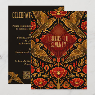 Invitación Cernícalos y Amapolas Art Déco   Cumpleaños 70 Per