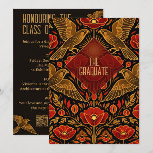 Invitación Cernícalos y Amapolas Art Déco Fiesta de Graduac
