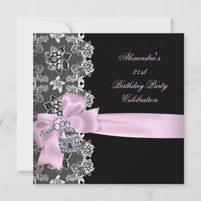 Invitación Cerradura de llave de fiesta de cumpleaños floral  (Anverso)