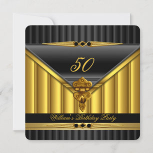 Invitación Cerradura de Metal Negro Dorado Elegante Cumpleaño