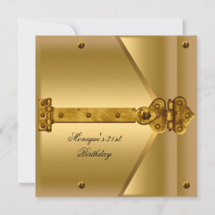 Invitación Cerraduras Bisagras de Metal Dorado para Fiesta de