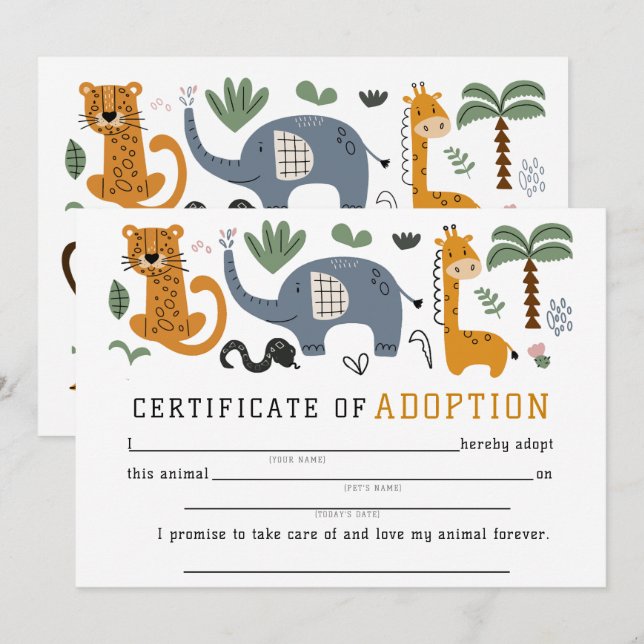 Invitación Certificado de Adopción Animal Dos Niños Salvajes  (Anverso / Reverso)