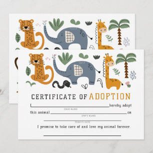 Invitación Certificado de Adopción Animal Dos Niños Salvajes 