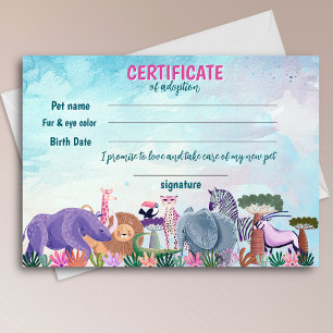 Invitación Certificado de adopción de animal de cumpleaños de