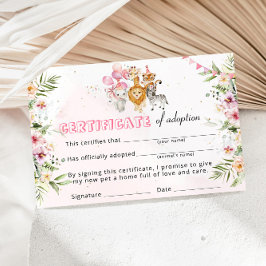 Invitación Certificado de adopción de animales salvajes de Sa