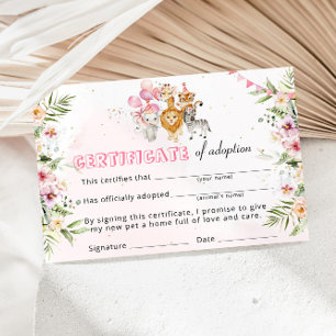 Invitación Certificado de adopción de animales salvajes de Sa