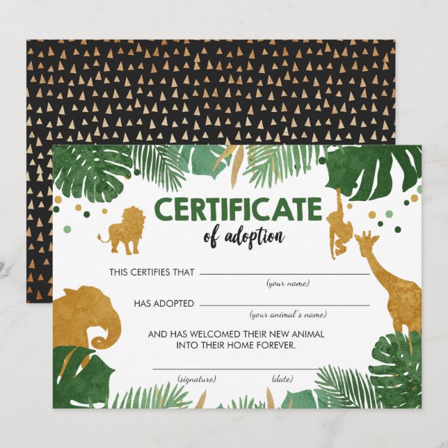 Invitación Certificado de adopción de animales salvajes Safar (Anverso / Reverso)