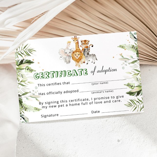 Invitación Certificado de adopción de animales salvajes Safar (Subido por el creador)