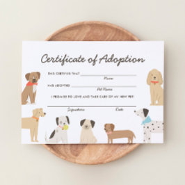 Invitación Certificado de adopción de cumpleaños de perro