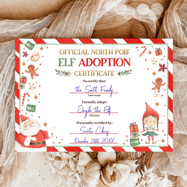 Invitación Certificado de adopción de Elf adopta un Navidad d (Subido por el creador)