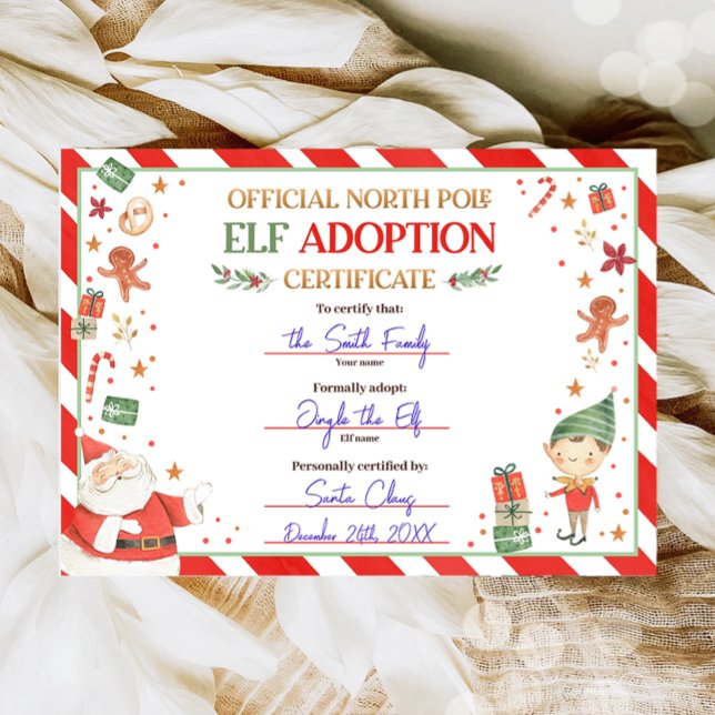 Invitación Certificado de adopción de Elf adopta un Navidad d (Subido por el creador)