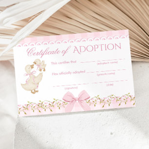 Invitación Certificado de adopción de ganso tonto de gingham 
