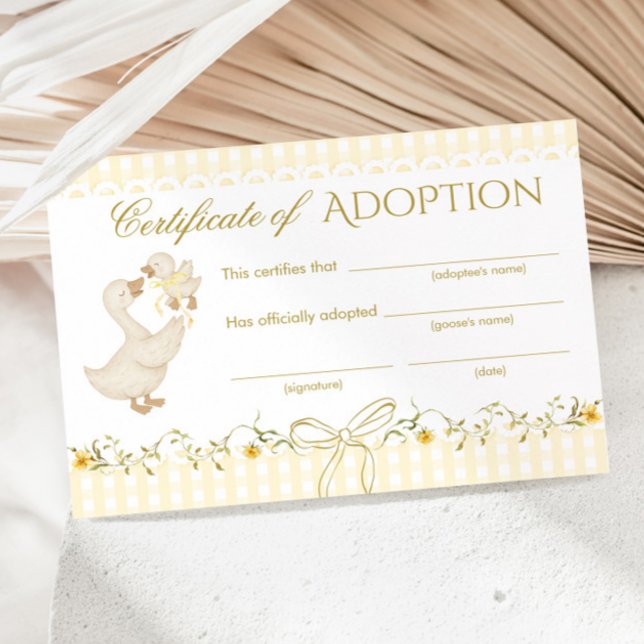Invitación Certificado de adopción de ganso tonto género neut (Subido por el creador)