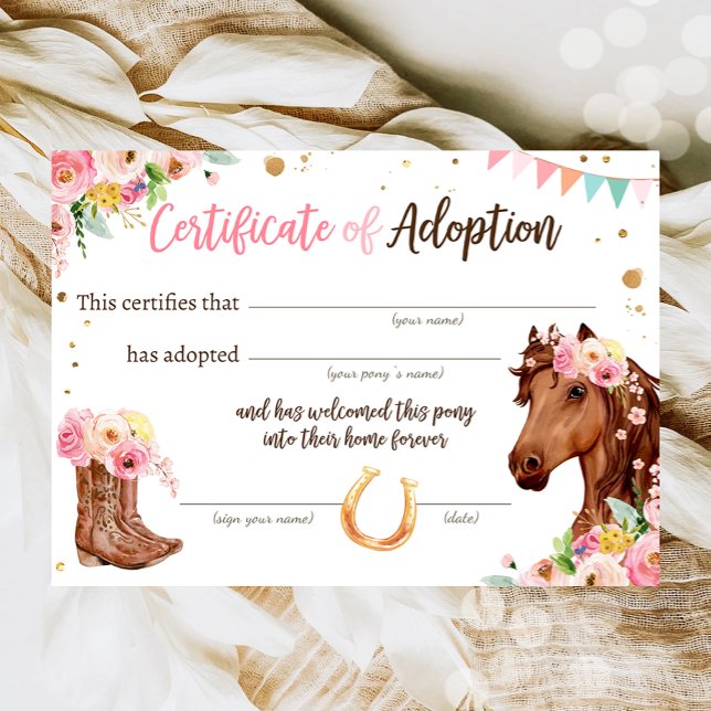 Invitación Certificado de adopción de pony para cumpleaños de (Subido por el creador)