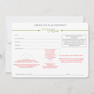 Invitación Certificado de Autenticidad