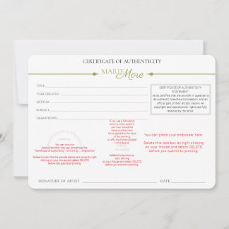 Invitación Certificado de Autenticidad