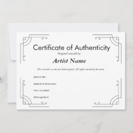 Invitación Certificado de autenticidad de arte deco personali