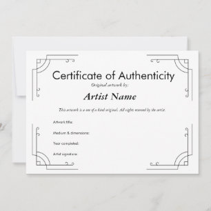 Invitación Certificado de autenticidad de arte deco personali
