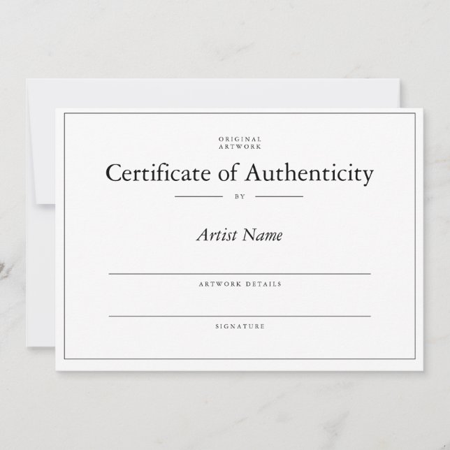 Invitación Certificado de autenticidad para arte (Anverso)