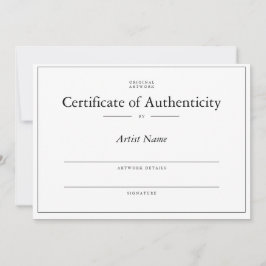 Invitación Certificado de autenticidad para arte