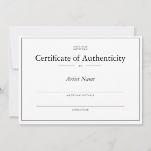 Invitación Certificado de autenticidad para arte