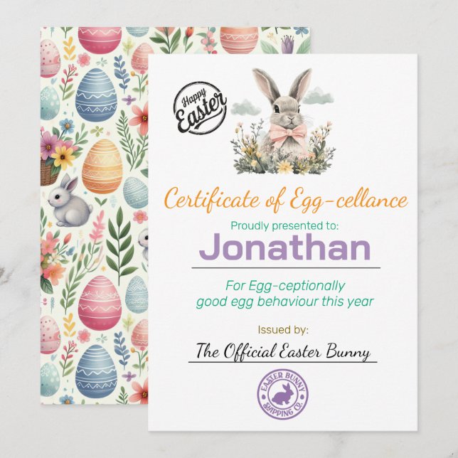 Invitación Certificado de Celda Personalizada de Huevos de Pa (Anverso / Reverso)