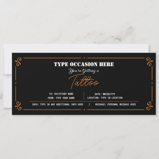 Invitación CERTIFICADO de cheques de regalo de tatuaje person (Anverso)