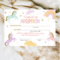 Certificado de cumpleaños mágico de adopción de un