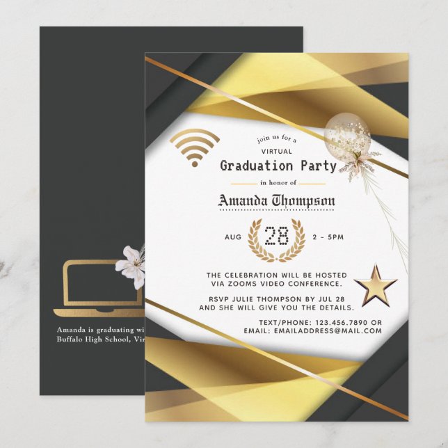 Invitación Certificado de fiesta de graduación virtual Black  (Anverso / Reverso)