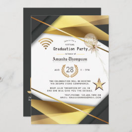 Invitación Certificado de fiesta de graduación virtual de oro