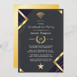 Invitación Certificado de fiesta de graduación virtual de oro