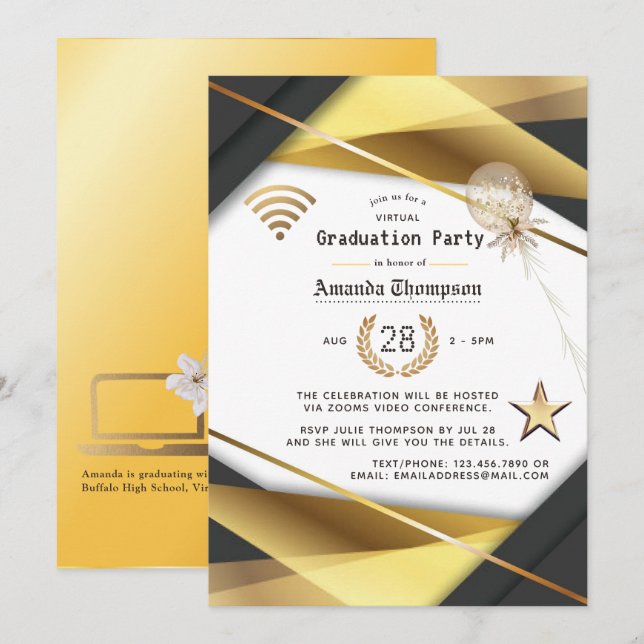 Invitación Certificado de fiesta de graduación virtual elegan (Anverso / Reverso)