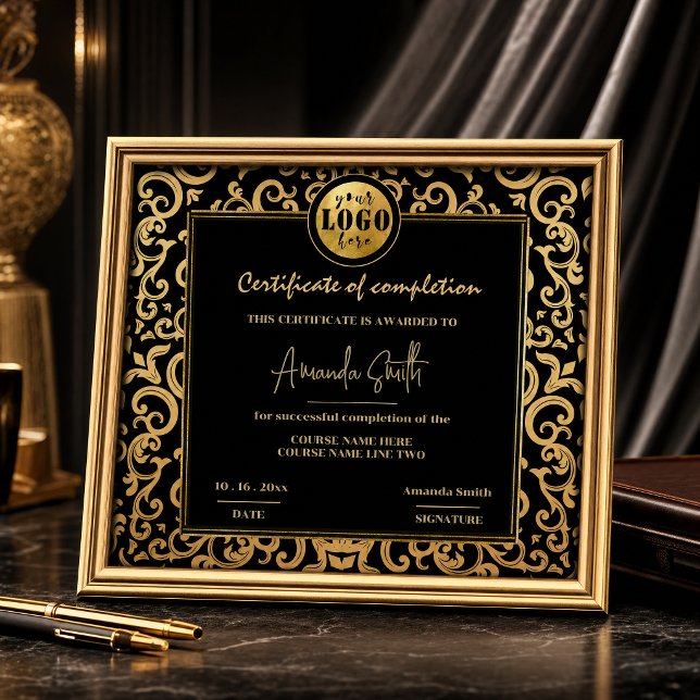 Invitación Certificado de finalización de premio con marco de (#certificate #blackandgold #elegantframe #addlogo #luxurycertificate #classicframe #dicorativeframe)