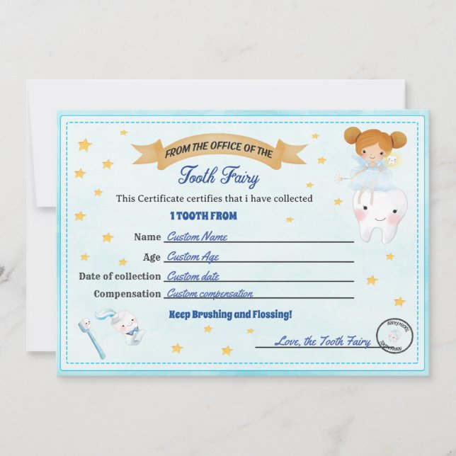 Invitación Certificado de Hada de los Dientes - Recibo de Die (Anverso)