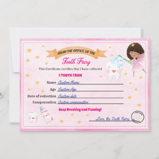 Invitación Certificado de Hada de los Dientes - Recibo de Die