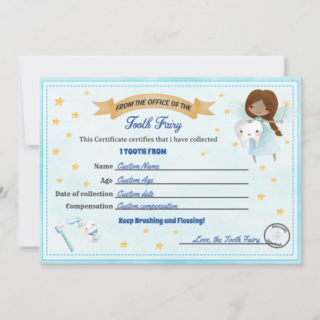 Invitación Certificado de Hada de los Dientes - Recibo de Die (Anverso)