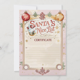 Invitación Certificado de la Lista de los Buenos de Santa R
