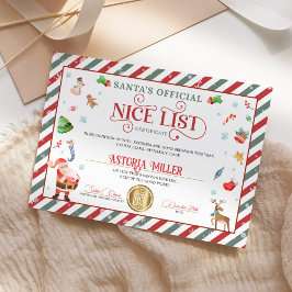 Invitación Certificado de lista oficial de Navidad de Santa C