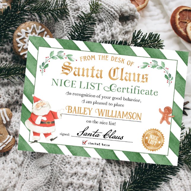 Invitación Certificado de Niza de Santa Sella de Aprobación (Nice list approved seal of approval authentic Santa Nice List Certificate)