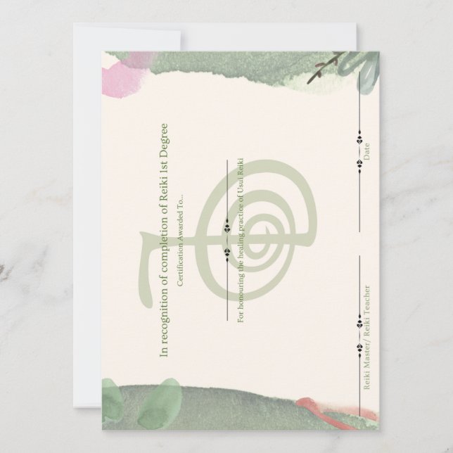 Invitación Certificado de primer grado de Reiki (Anverso)
