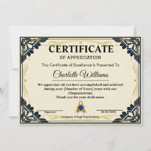 Invitación Certificado de Reconocimiento de Empleado Azul Oro