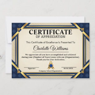 Invitación Certificado de Reconocimiento de Empleado Azul Oro