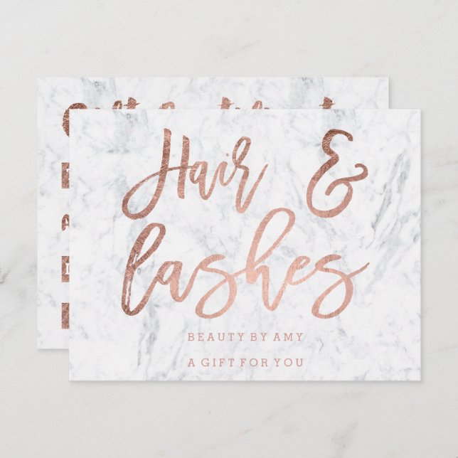 Invitación Certificado de regalo azotes rosa de mármol dorado (Anverso / Reverso)